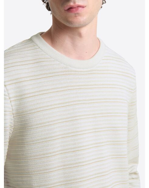 Pull col rond à rayures blanc neige