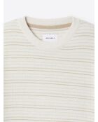 Pull col rond à rayures blanc neige