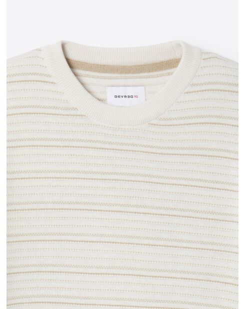 Pull col rond à rayures blanc neige