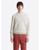 Pull col rond à rayures blanc neige