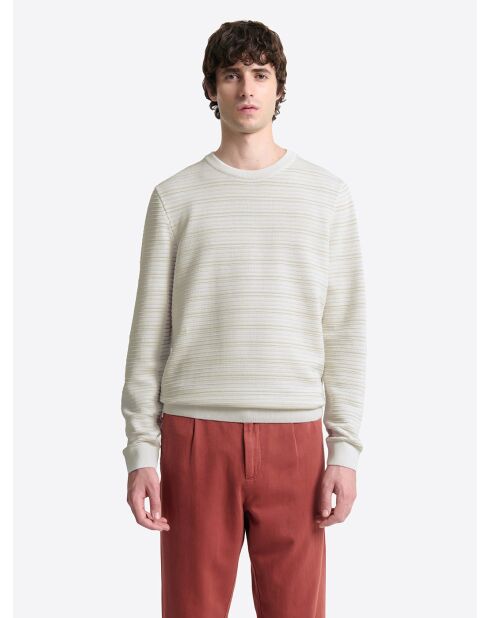 Pull col rond à rayures blanc neige