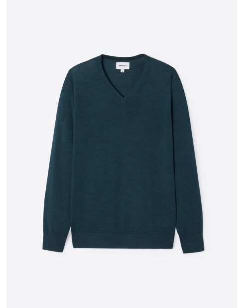 Pull col v 100% Laine mérinos bleu outremer