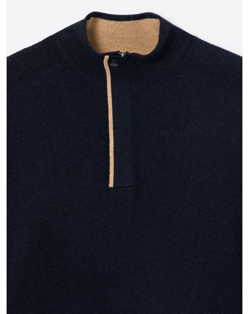 Pull col montant en Coton & Cachemire bleu capitaine