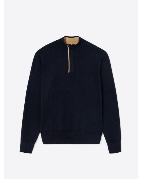 Pull col montant en Coton & Cachemire bleu capitaine