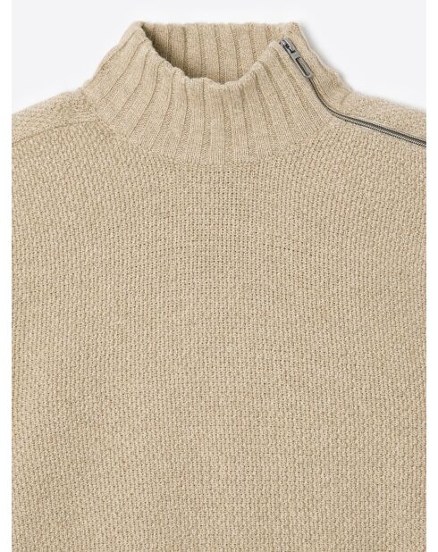 Pull col cheminée en Coton & Cachemire new camel