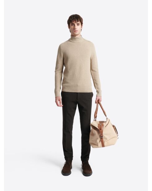 Pull col cheminée en Coton & Cachemire new camel