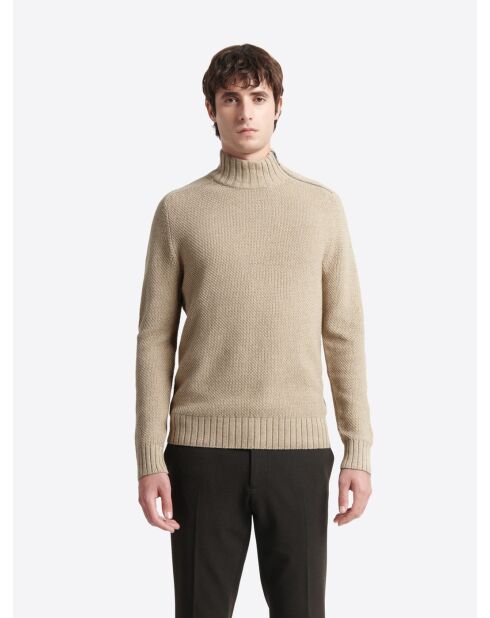 Pull col cheminée en Coton & Cachemire new camel