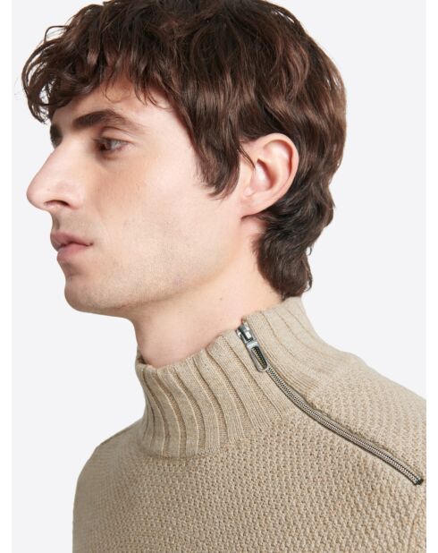 Pull col cheminée en Coton & Cachemire new camel