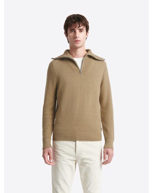 Pull col camionneur en Coton & Cachemire new camel
