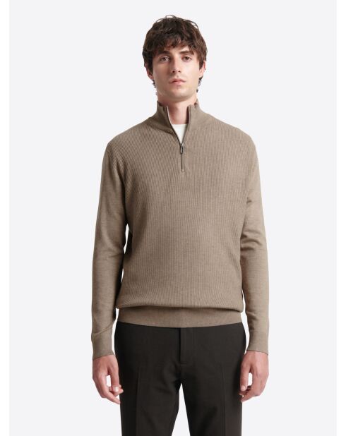 Pull à col cheminée en Viscose certifiée taupe