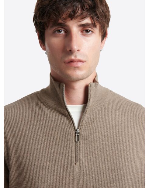 Pull à col cheminée en Viscose certifiée taupe