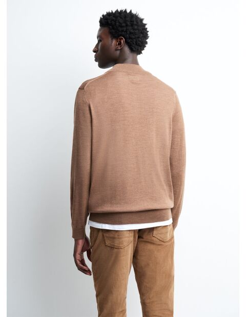 Pull col cheminée zip 100% Laine mérinos camel