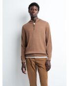 Pull col cheminée zip 100% Laine mérinos camel