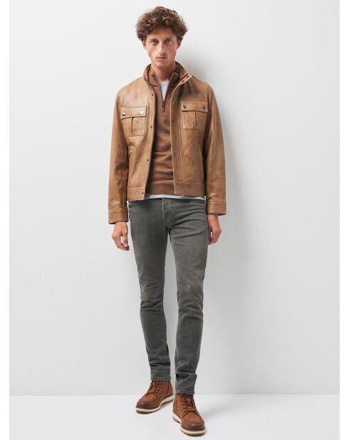 Pull col cheminée zip 100% Laine mérinos camel