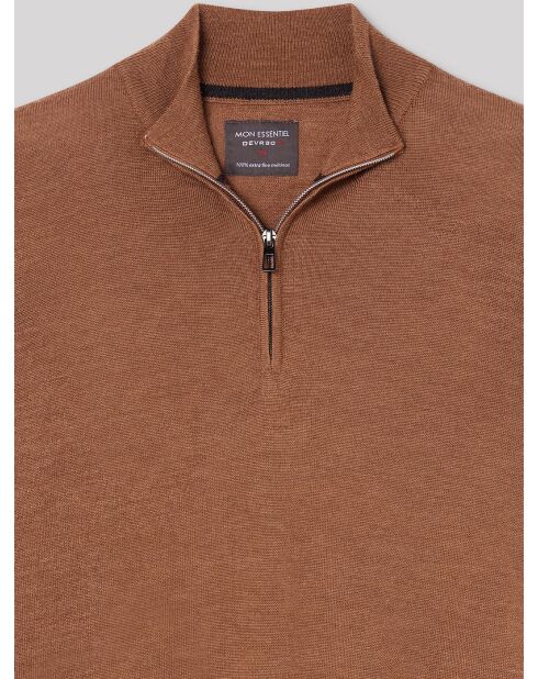Pull col cheminée zip 100% Laine mérinos camel