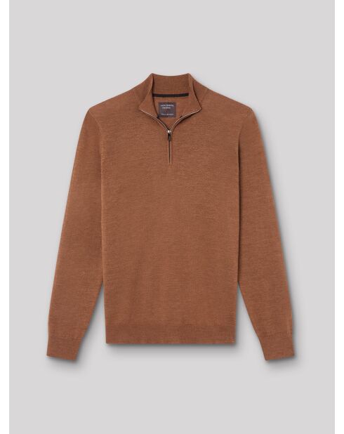 Pull col cheminée zip 100% Laine mérinos camel