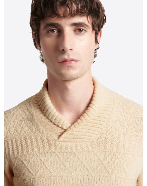 Pull col châle fantaisie mastic