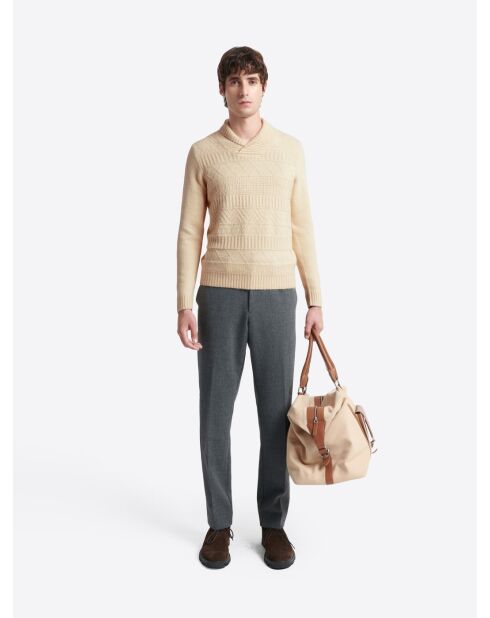 Pull col châle fantaisie mastic