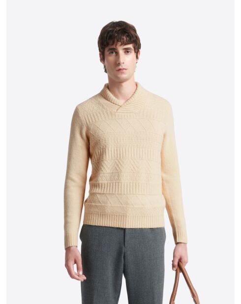 Pull col châle fantaisie mastic