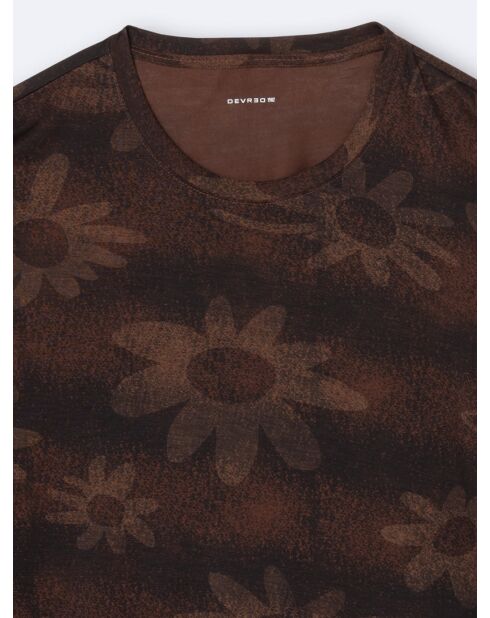 T-shirt col rond en Lyocell fleuri marron café