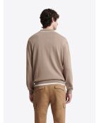 Pull col polo bicolore en Coton caramel