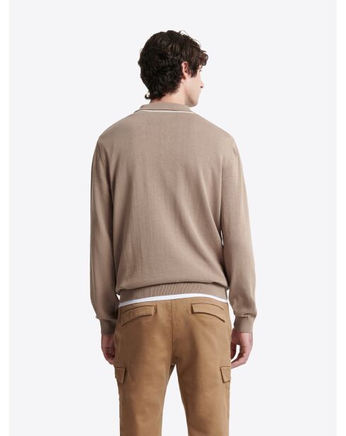 Pull col polo bicolore en Coton caramel
