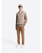 Pull col polo bicolore en Coton caramel