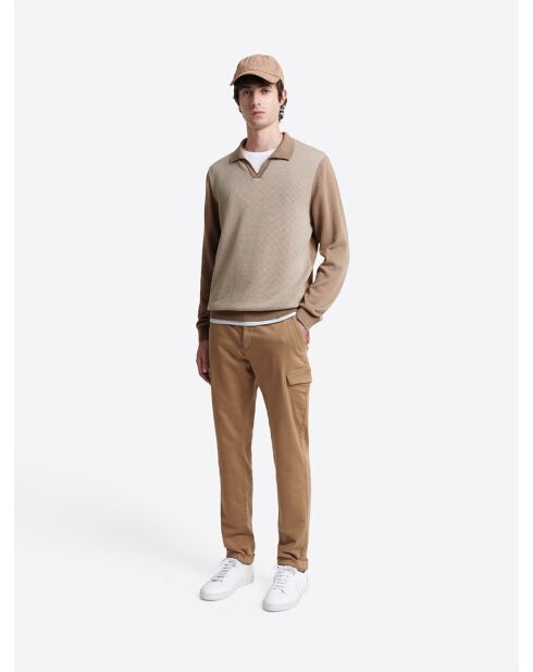 Pull col polo bicolore en Coton caramel