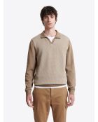 Pull col polo bicolore en Coton caramel