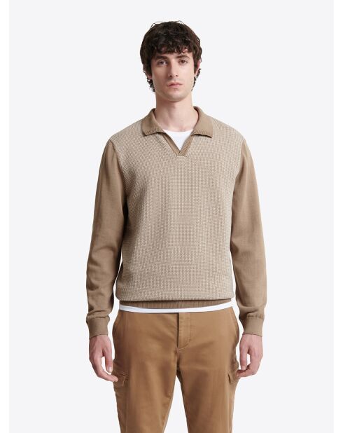 Pull col polo bicolore en Coton caramel