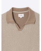 Pull col polo bicolore en Coton caramel