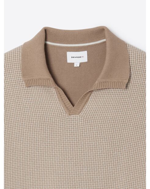 Pull col polo bicolore en Coton caramel