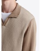 Pull col polo bicolore en Coton caramel