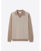 Pull col polo bicolore en Coton caramel