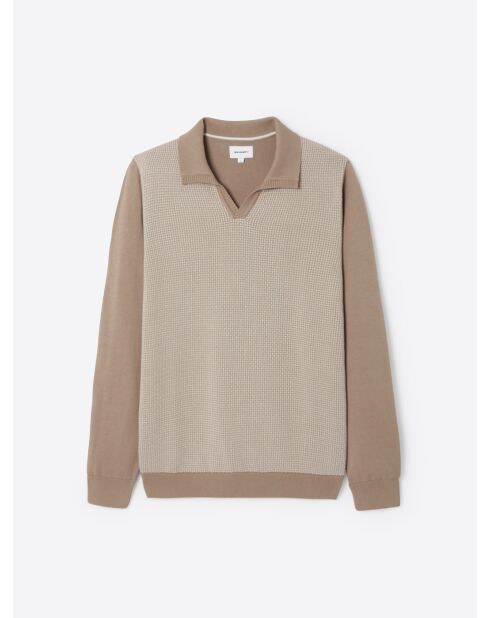 Pull col polo bicolore en Coton caramel