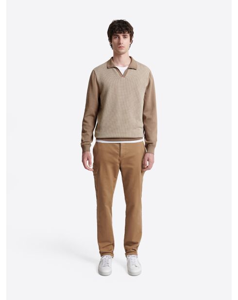 Pull col polo bicolore en Coton caramel
