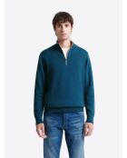 Pull col montant en Coton & Cachemire bleu cobalt