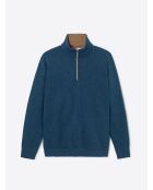 Pull col montant en Coton & Cachemire bleu cobalt
