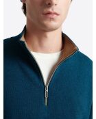 Pull col montant en Coton & Cachemire bleu cobalt