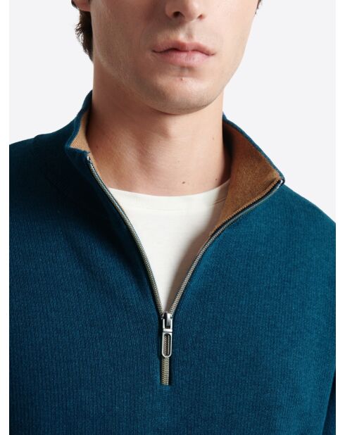 Pull col montant en Coton & Cachemire bleu cobalt