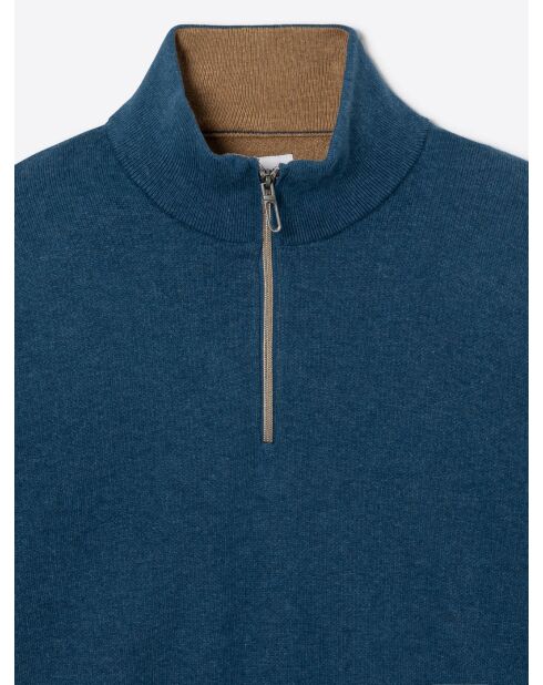 Pull col montant en Coton & Cachemire bleu cobalt
