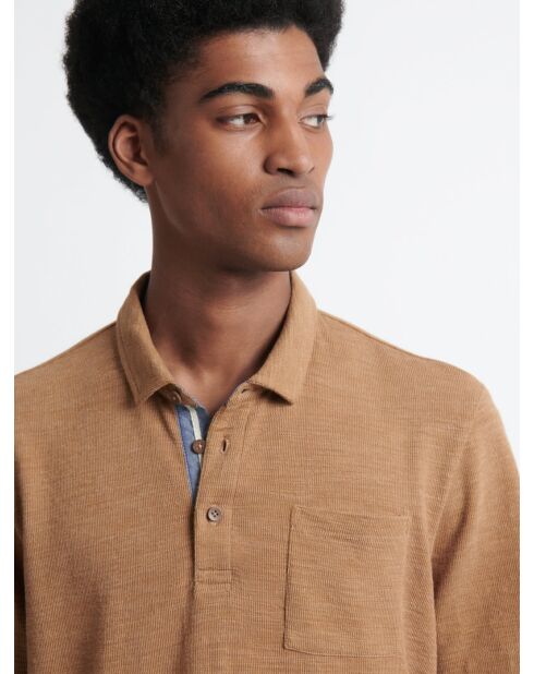 Polo manches courtes faux-uni en Coton noisette