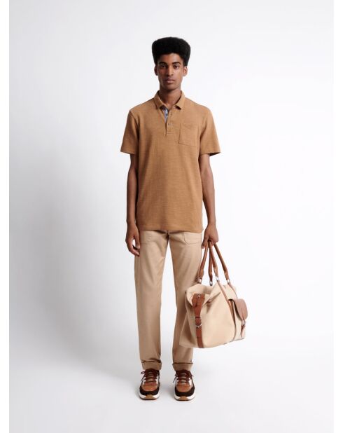 Polo manches courtes faux-uni en Coton noisette