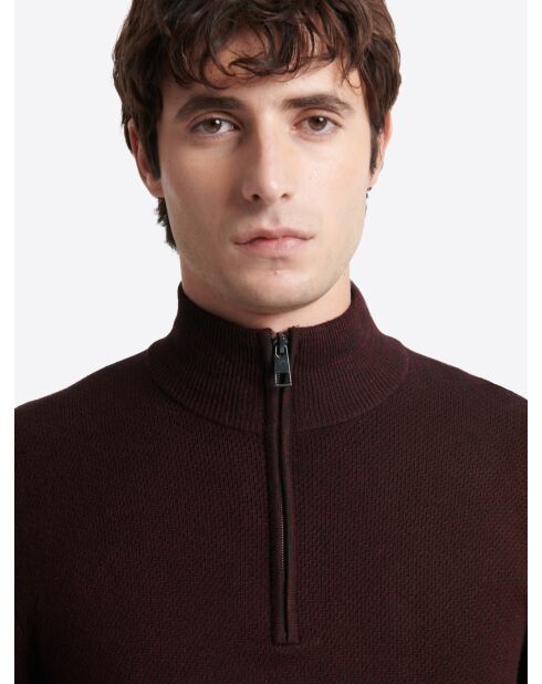 Pull col montant chiné en Viscose merlot