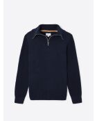 Pull col camionneur en Coton & Cachemire bleu capitaine