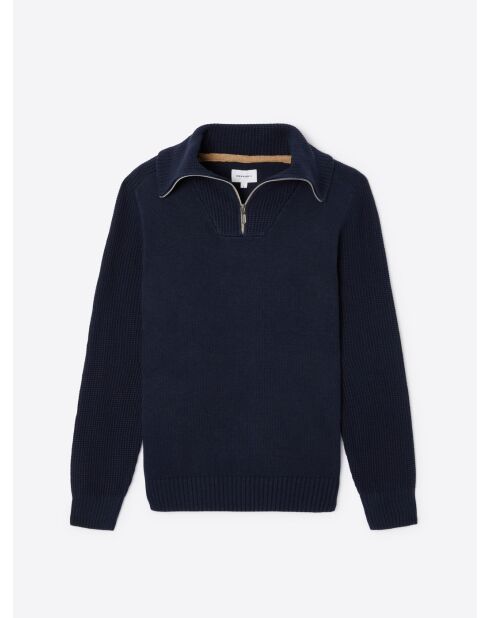 Pull col camionneur en Coton & Cachemire bleu capitaine