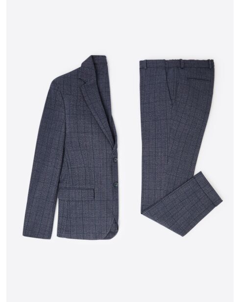 Veste de costume slim à carreaux bleue