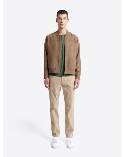 T-shirt col tunisien faux-uni kaki