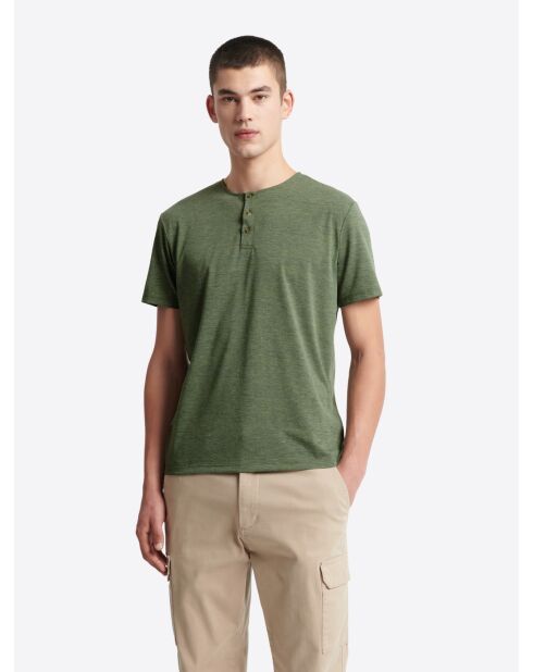 T-shirt col tunisien faux-uni kaki