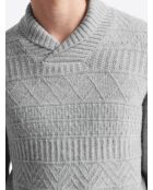 Pull col châle fantaisie gris chiné clair